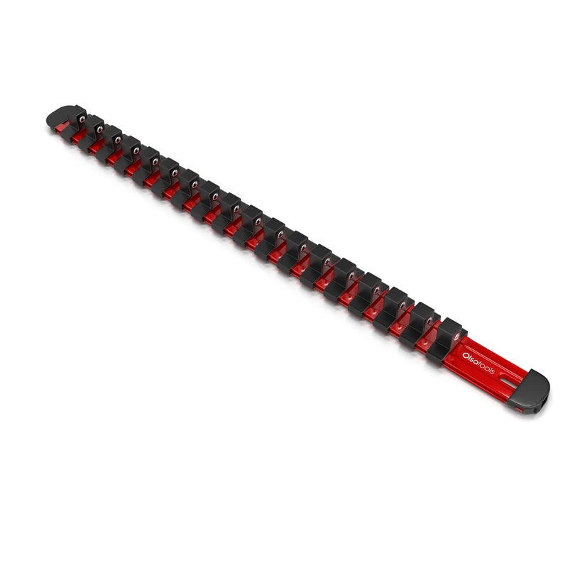 Olsa Tools 3/8-Inch Drive Aluminum Socket Organizer with Locking End Caps | Professional Quality Socket Holder (RED) - Image 1